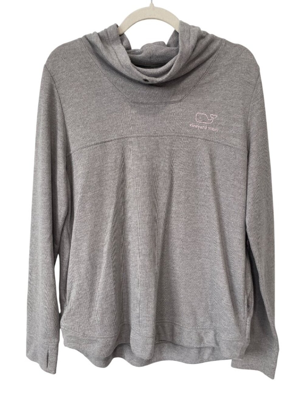 Vineyard Vines Pullover Hoodie XL Cowl Neck Gray Pink Lounge Relaxed